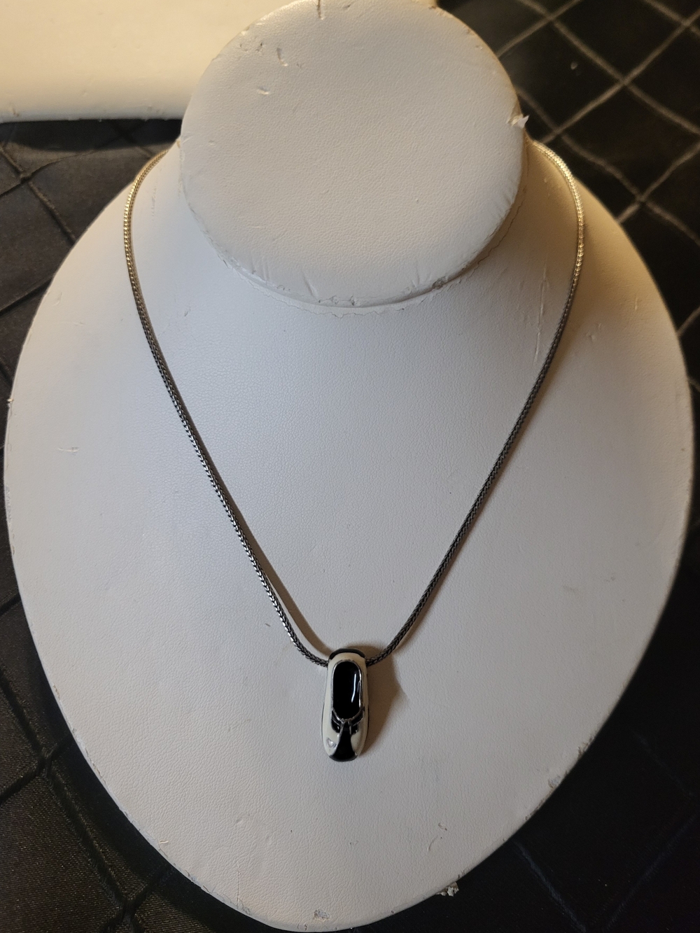 BRIGHTON Black, White and Silver Lovely Shoe Necklace/Pendant 16-18"